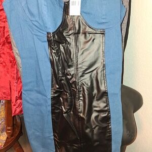 NWT Womens XL Rainbow Blue and Black Faux Leather Dress